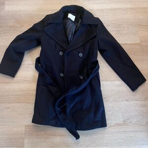 A New Day Trench Coat Double Breasted Belted Long Button Front Black Size XS